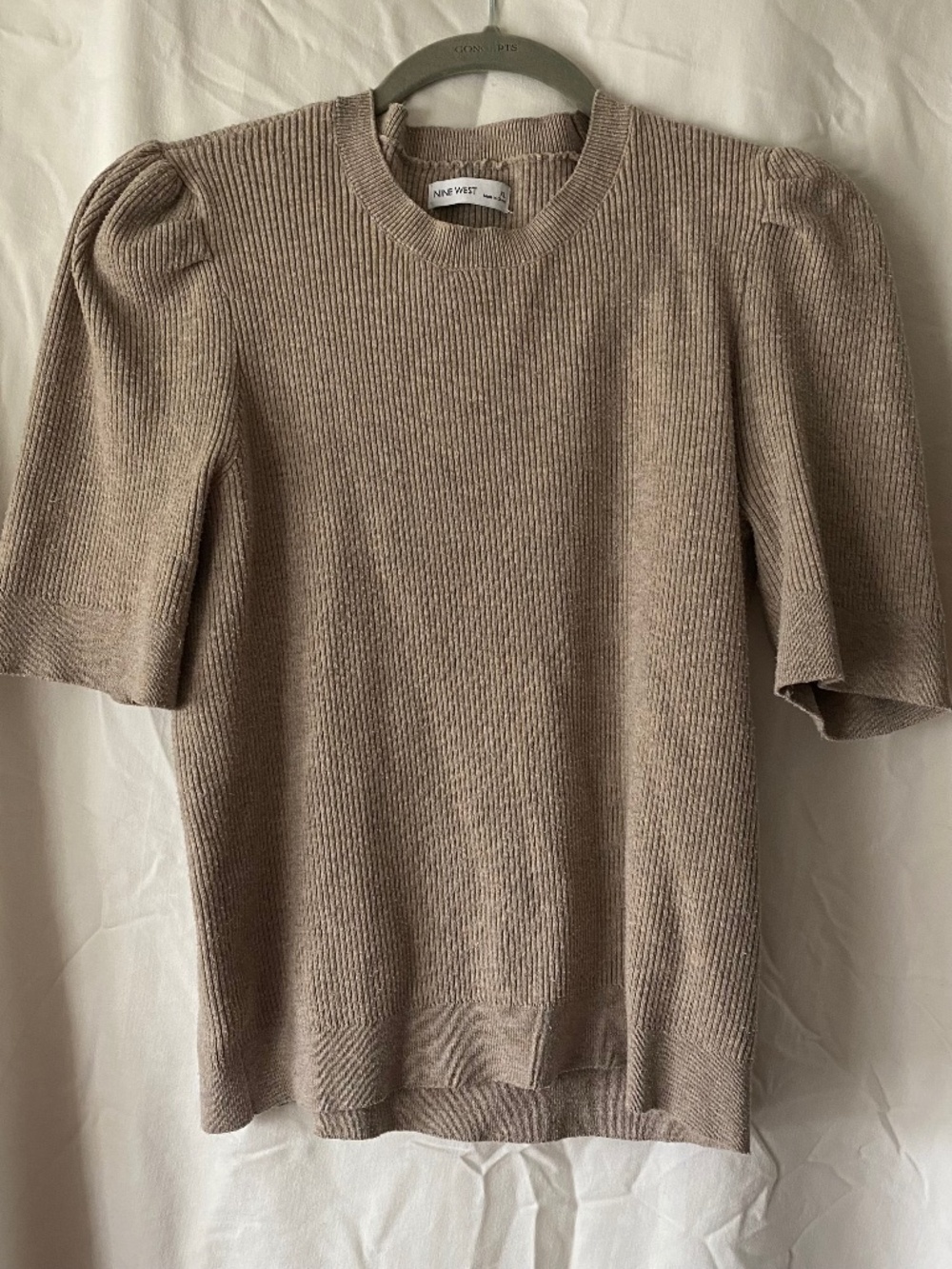 Puff Sleeve Taupe Nine West Short Sleeve Sweater